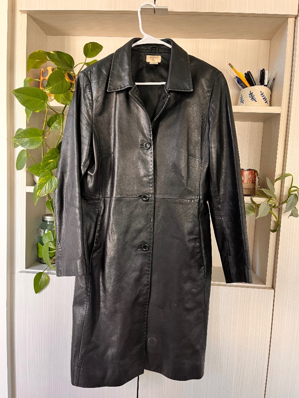 Vintage Black Leather Trench Coat